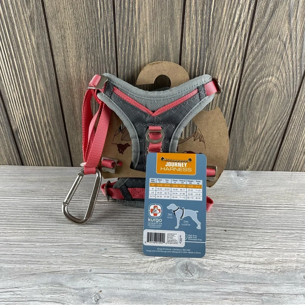 Kurgo Journey Air Harness For Dogs Grey/Pink Vest Harnesses For Dogs Small NEW